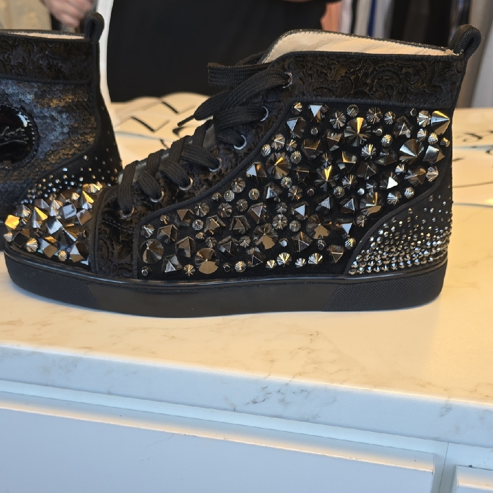 Christian Louboutin Black and Silver Studded Sneakers